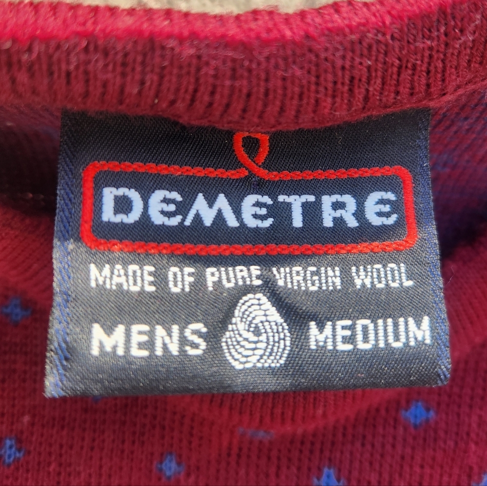 Men's 1980s Vintage 100% Wool Demetre Crewneck Sweater EUC Medium - Picture 7 of 10